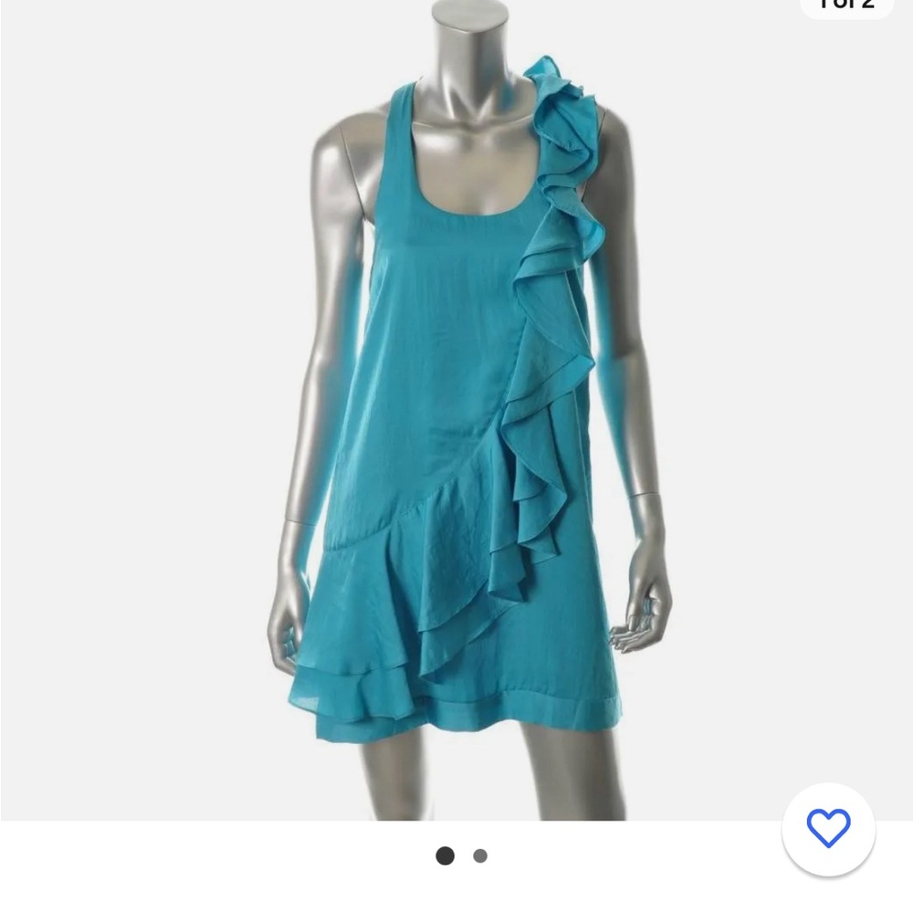 Teal blue ruffle cascade shift dress (4)
